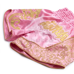 New Arrival Custom Traditional Design Pink Gold Muay Thai Shorts <b>Dragon</b> Embroidery Lightweight Unisex Professional Kickboxing - Product Image 3