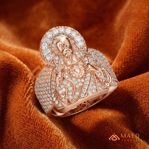 <b>Men</b>’s Rose Gold Finish Heart of Jesus Medallion <b>Ring</b> – Detailed 3D Christ Portrait with Baguette & Pave Iced Out Hip Hop - Product Image 4