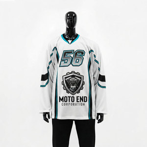 Maillot de hockey sur glace unisexe blanc à manches courtes, sublimé, en maille respirante, col rond, coupe classique, avec numéros d'équipe et design drapeau - Product Image 1