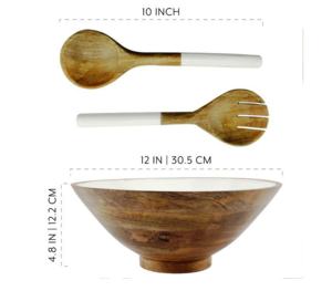 Grand saladier en bois de manguier avec prix des ustensiles Ensemble d'outils de cuisine en bois de manguier d'acacia naturel - Product Image 1
