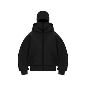 Sweat à capuche oversize intégral noir en molleton 100% coton, impression personnalisée, style décontracté, avec masque intégré, vente en gros, fabrication - Product Image 2