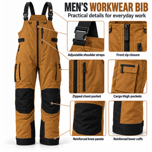 Mens Breathable Cotton Workwear Bib Overalls Reinforced <b>Knee</b> Panels Cargo Pockets Adjustable Shoulder <b>Straps</b> Front Zip - Product Image 5