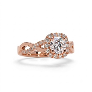 Anillo de compromiso de media eternidad con diamante cultivado en laboratorio de oro blanco de 14K, certificado IGI, con banda retorcida de 2.30CT, claridad VS1 y halo. - Product Image 1