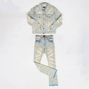 Custom Men's Denim Jeans 100% Polyester Casual Embroidered Acid Wash Vintage Double Baggy Plus Size <b>Sets</b> Quick Dry - Product Image 5