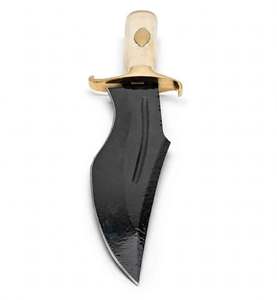 Couteau utilitaire à lame fixe artisanal sur mesure pour l'extérieur, lame en acier recourbé avec revêtement noir, manche en os, garde en laiton - Product Image 2