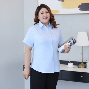 เสื้อเชิ้ตเดรสผ้าโพลีเอสเตอร์ผสม แขนสั้น ติดกระดุม สำหรับผู้หญิงไซส์ใหญ่ สไตล์ลำลอง/ทำงาน/ชุดยูนิฟอร์มบริษัท รับผลิตตามแบบ (OEM) สำหรับฤดูร้อน - Product Image 3