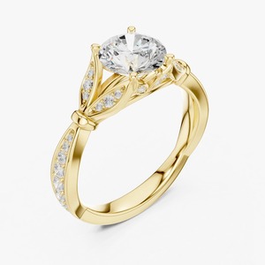 Anillo de Compromiso de Oro Amarillo de 9K con Diamante Cultivado en Laboratorio de Corte Redondo de 1.33CT, Estilo Vintage con Filigrana y Acentos Pavé, Joyería Nupcial al por Mayor - Product Image 4