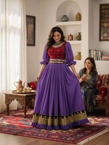 Afghan Kuchi <b>Maxi</b> <b>Dress</b> With Embroidery Puff Sleeves A-Line Chiffon Loose Fit Ruffle Hem Wedding Party Wear & Casual <b>Dresses</b> - Product Image 4