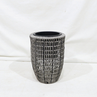 Set Pot Bunga Plastik Modern Minimalis, Pot Tanaman Taman Desain Silinder Anyaman Hitam, Ukiran Tangan, Tahan Lama untuk Dekorasi Rumah
