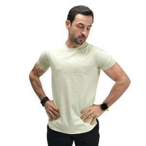 T-shirt Homme Crème Ivoire à Manches Courtes Col Rond Couleur Unie Coupe Slim Léger Décontracté Quotidien Basique Été - Product Image 1