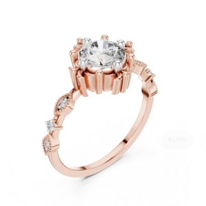 Bague solitaire classique pour femme en or rose 14 carats avec diamant de laboratoire brillant de 1,0 carat et pierres latérales, certifiée IGI - Product Image 1