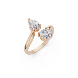 Anillo de Compromiso Aarinya con Diamante Cultivado en Laboratorio en Forma de Pera y Redondo, Certificado por IGI, Chapado en Oro de 14K, Diseño Escultural Abierto Tipo Toi Et Moi - Product Image 5
