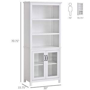 Libreria in Legno Massello con 3 Ripiani Aperti e Doppia Anta per Ufficio Domestico, Soggiorno, Esposizione - Bianco - Product Image 3