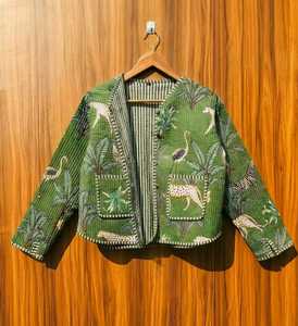 เสื้อแจ็คเก็ตผ้าควิลท์ลายดอกไม้สไตล์วินเทจ  งานปะติดปะต่อ  ทำมือจากผ้าฝ้าย  แบบสองด้าน  สไตล์โบโฮ  เสื้อคลุมสำหรับผู้หญิง  ผลิตภัณฑ์ที่ยั่งยืน - Product Image 5