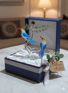 Handcrafted Glass Birds <b>On</b> Branch Figurine With Foliage Design Contemporary Decor For Living Room Wedding Gift - Product Image 2