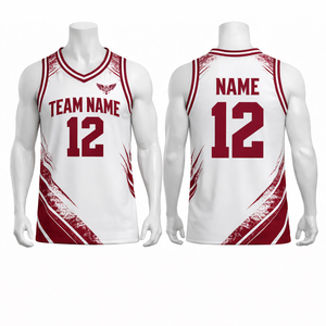 Camiseta de baloncesto personalizada azul marino y roja para hombre, sin mangas, de malla, uniforme de equipo, con nombre y número personalizados, sublimación, camiseta deportiva - Product Image 3