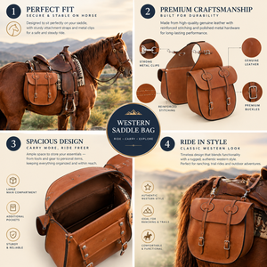 ROYAL INTERNATIONAL Sacoche de selle en cuir Heritage pour cheval |   Pochette de rangement latérale pour l'équitation occidentale avec design en relief et sangles sécurisées - Product Image 5