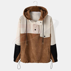 Sudadera con capucha de pana para hombre, estilo colorblock, casual, tipo anorak, ropa de calle, para otoño e invierno - Product Image 1