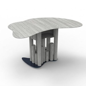 Modern Irregular Wood <b>Top</b> <b>Dining</b> <b>Table</b> with Artistic Cylinder Cluster Base, Luxury Unique Design Desk for Villa & Hotel - Product Image 1