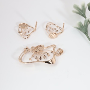 Rose Gold Pendant and <b>Stud</b> <b>Earrings</b> Set Classic Lab Grown Diamond <b>Crystal</b> Abstract Floral Necklace Fine Jewelry Sets For Women - Product Image 2