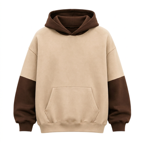 Sudadera con Capucha Premium para Hombre, Color Beige Marrón con Contraste, Estilo Oversize, Manga Bicolor, Forro Polar, Estilo Urbano, con Bolsillo, Personalizable, Casual - Product Image 1