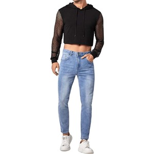 Nouveau design – Sweat à capuche court pour homme à manches longues avec empiècements en maille contrastante et cordon de serrage - Product Image 5