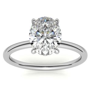Anillo Solitario de Moissanita con Corte Ovalado y Halo Oculto, Plata de Ley 925, Anillo de Compromiso, Boda o Fiesta para Mujer - Product Image 1
