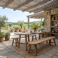 Table de jardin ovale en teck massif, de qualité supérieure, pour l'extérieur, robuste, pour pique-nique, patio, cuisine, avec pieds en tréteau.