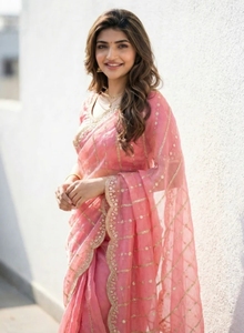 Sari de Mezcla de Seda Bordado al Estilo Bollywood KV - Product Image 6