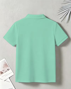Solid Breathable Quick Dry Eco-Friendly Polyester/Cotton Jersey Compressed Short Sleeve Polo Shirt Boys Casual Pink Collar Plain - Product Image 3