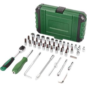 Set di chiavi a bussola da 46 pezzi con attacco da 1/4 di pollice, kit di utensili metrici per meccanici con custodia in plastica - Product Image 1