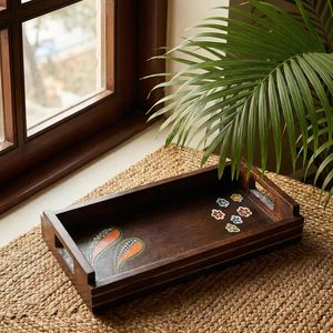 Handpainted Design Wooden Serving <b>Tray</b> for Kitchen <b>Tea</b> Coffee Serving Rectangle <b>Trays</b> Elegant Decorative for Sale At Best Price - Product Image 4