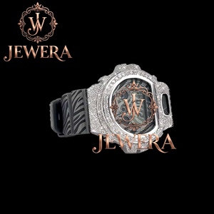 Reloj de Pulsera de Lujo con Diamantes de Imitación en Gris Mossinate y Correa de Goma, Elegante Reloj de Pulsera con Diamantes de Imitación en Blanco Mossinate y Correa de Goma, Venta al Por Mayor - Product Image 2