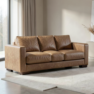 Canapé en cuir de vachette véritable avec accoudoirs carrés, design contemporain, structure solide et rembourrage haut de gamme pour intérieurs de luxe - Product Image 3