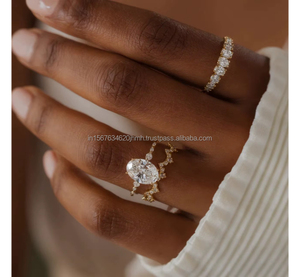 Oval Cut Diamond Yellow Gold Engagement <b>Ring</b> with Side Stones <b>Dainty</b> Sparkling Bridal <b>Ring</b> Elegant Promise Wedding Fine Jewelry - Product Image 2