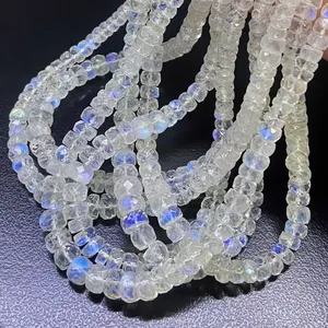 Natural <b>Rainbow</b> Moonstone Faceted Rondelle Stone Beads White Crystal Loose Gemstones for Jewelry Making - Product Image 1