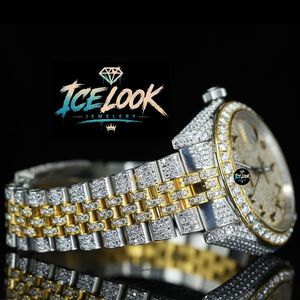 นาฬิกาควอตซ์หรูหราดีไซน์ Ice Look สายสแตนเลสประดับโมอิสซาไนต์ ตัวเรือนทรงกลม หน้าปัดเรืองแสง สำหรับผู้ชาย ใส่ได้ทั้งในชีวิตประจำวันและงานทางการ - Product Image 4