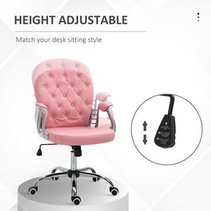 Sedia da Ufficio Girevole con Schienale Medio Imbottito, in Pelle PU, Comoda e Regolabile in Altezza, Rosa, con Base in Alluminio - Product Image 4