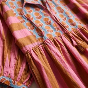 Beautiful floral Cotton Block Printed dress Dress For Casual wear Hand Block Printed Dress - Product Image 3