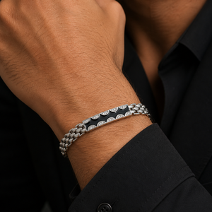 925 Sterling <b>Silver</b> Black Enamel Cubic Zirconia Bracelet High Polish Geometric Link Chain <b>Mens</b> Unisex Modern <b>for</b> Wedding Party D - Product Image 5