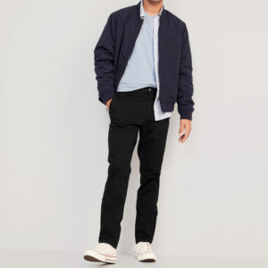 Men's Black Straight Fit Polyester Oxford <b>Trousers</b> Casual Mid Waist Button Fly Flat Front Woven Fabric <b>Summer</b> Lightweight - Product Image 3