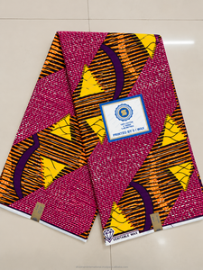 Blue Yellow Geometric Ankara Wax <b>Print</b> Fabric with Striped <b>Abstract</b> Pattern for African Dresses and Fashion Wear - Product Image 4