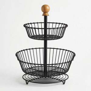 Handmade Black Iron Two-Tier Produce Stand 28 cm Mango Wire <b>Baskets</b> for Home Decor Hotels Weddings Elegant <b>Table</b> Gift Display - Product Image 1