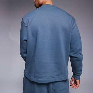 Sweat-shirt en molleton à col rond pour homme, coupe classique, impression numérique, bleu uni, 100% coton, tricoté, pull décontracté pour l'hiver - Product Image 6