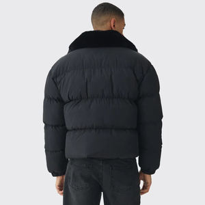 New Arrival 2026 Men's Black Puffer Jacket Stand Collar Fur Lined Zipper Closure Casual Winter <b>Coat</b> Thick Polyester Filling <b>Heat</b> - Product Image 5