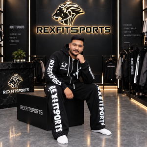 REXFITSPORTS Conjunto Deportivo para Hombre, Negro, con Cierre, Sudadera con Pedrería y Pantalones Deportivos, Estampado en Toda la Superficie, Ropa Urbana, Marca Privada OEM - Product Image 3