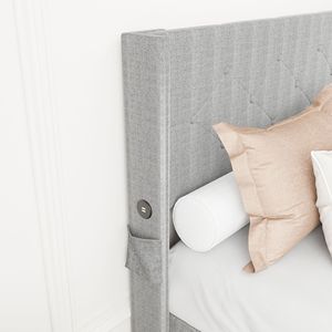 Letto Moderno con Testiera Wingback, Contenitore con Apertura a Gas, Imbottito, Misura Full e Porte USB - Product Image 5