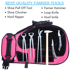 Kit d'outils de fermeur : Marteau de fermeur, Pince à sabots, Coupe-sabots, Pince à décolter les sabots, Pince à cintrer les sabots, Couteau à sabots avec tablier de sécurité rose - Product Image 3