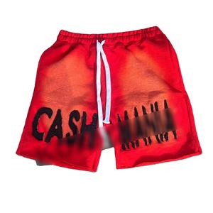 High Quality Custom Embroidered <b>Men's</b> Distressed <b>Sweat</b> <b>Shorts</b> Sun Faded Red High Drawstring Waist Eco-Friendly - Product Image 1