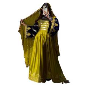Afghan Kuchi Tribal Women Frock Chiffon Acrylic Cashmere Formal Wedding Bridal <b>Dress</b> Lace Decoration Breathable Plain Dyed - Product Image 1